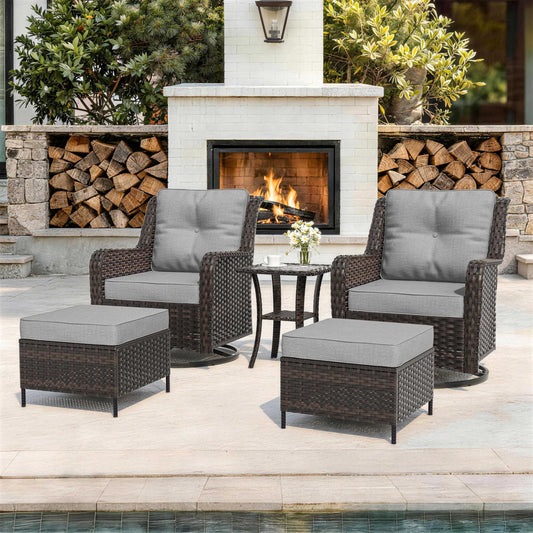 ALAULM 5-Piece Patio Furniture Set, Outdoor Thick Wicker Conversation Set with Swivel Chairs and Ottomans, High Back Wicker Sectional Sofa Couch for Backyard Porch Deck