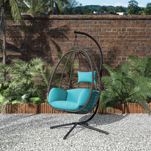 Load image into Gallery viewer, Outdoor Wicker Hanging Basket Chair Hammock in Turquoise Cushion with Stand
