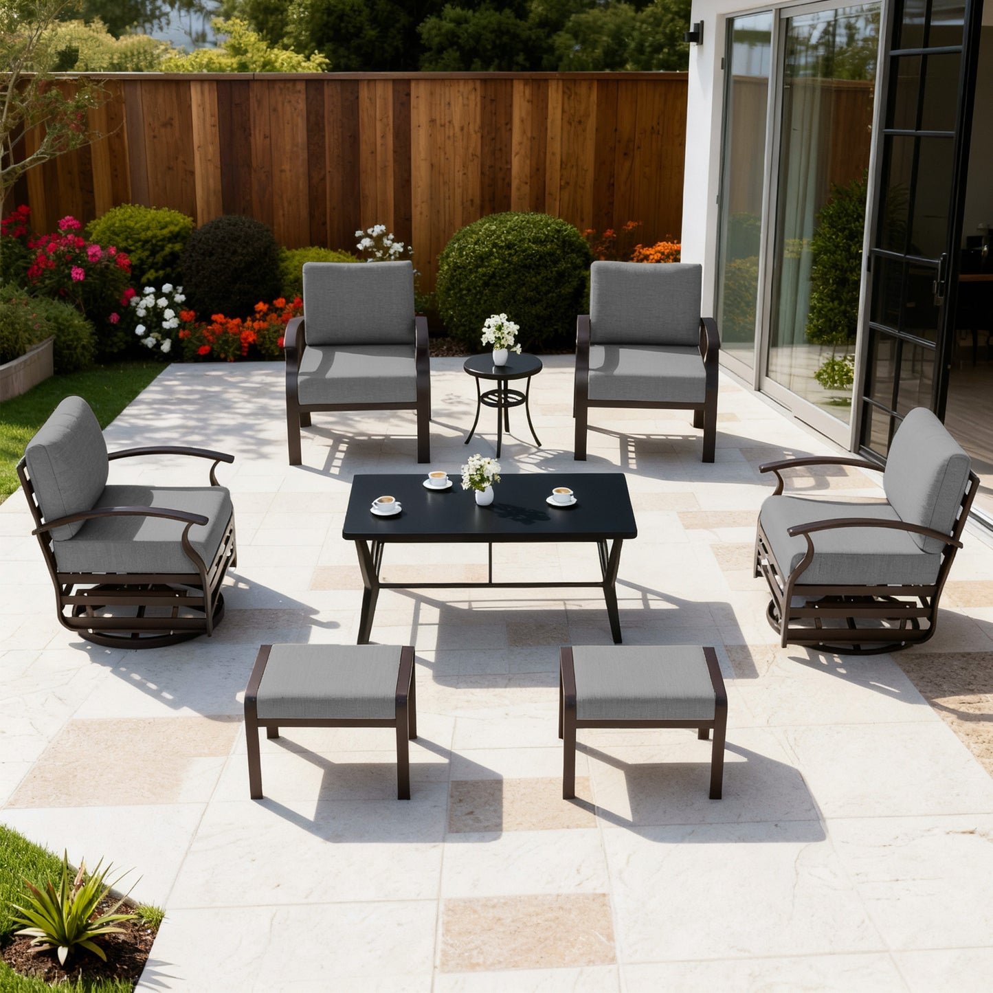 ALAULM 6-Seat Aluminum Patio Furniture Set, Outdoor Patio Conversation Set with Rectangular Metal Coffee Tables and 5.1" Cushions for Patio Backyard Poolside