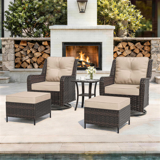ALAULM 5-Piece Patio Furniture Set, Outdoor Thick Wicker Conversation Set with Swivel Chairs and Ottomans, High Back Wicker Sectional Sofa Couch for Backyard Porch Deck