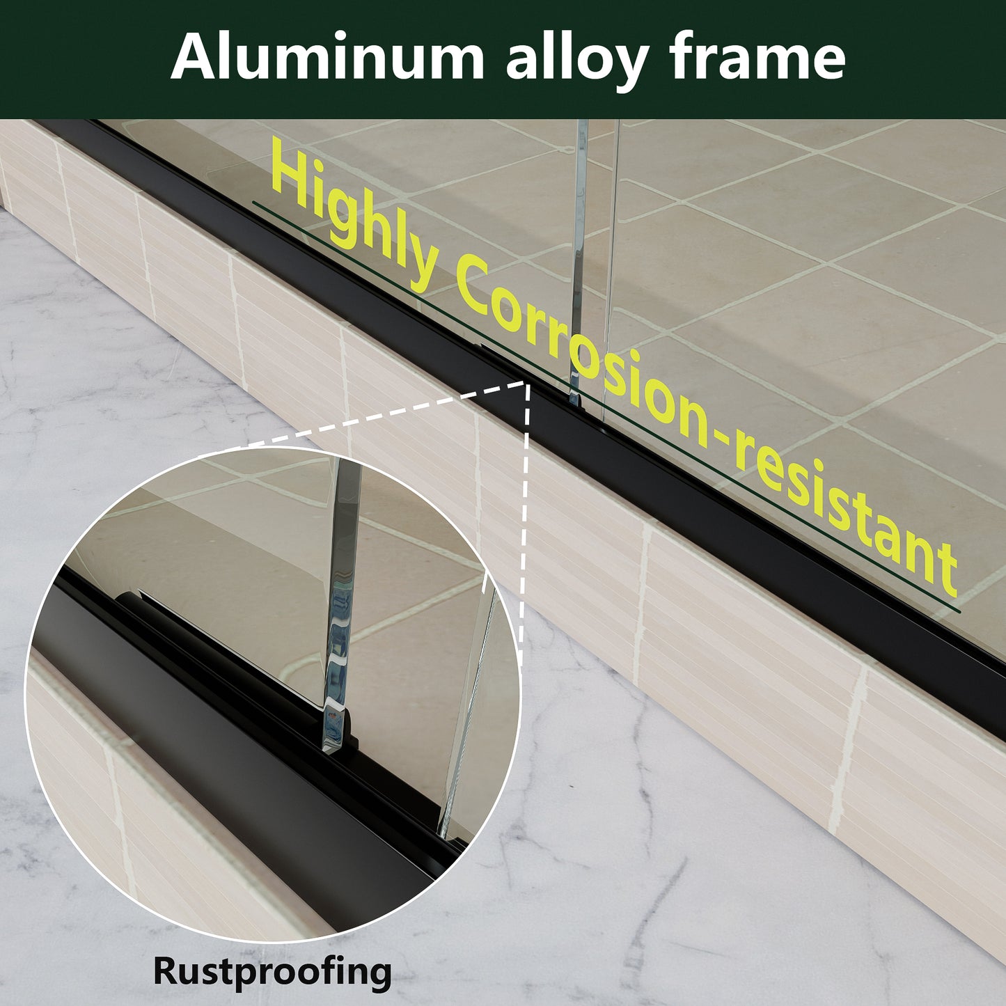 ALAULM Shower Door 44-48" W x 72" H Semi-Frameless Bypasss Bathroom Glass Shower Double Sliding Doors,1/4" (6mm) Clear SGCC Tempered Glass with Explosion-Proof Film, Black