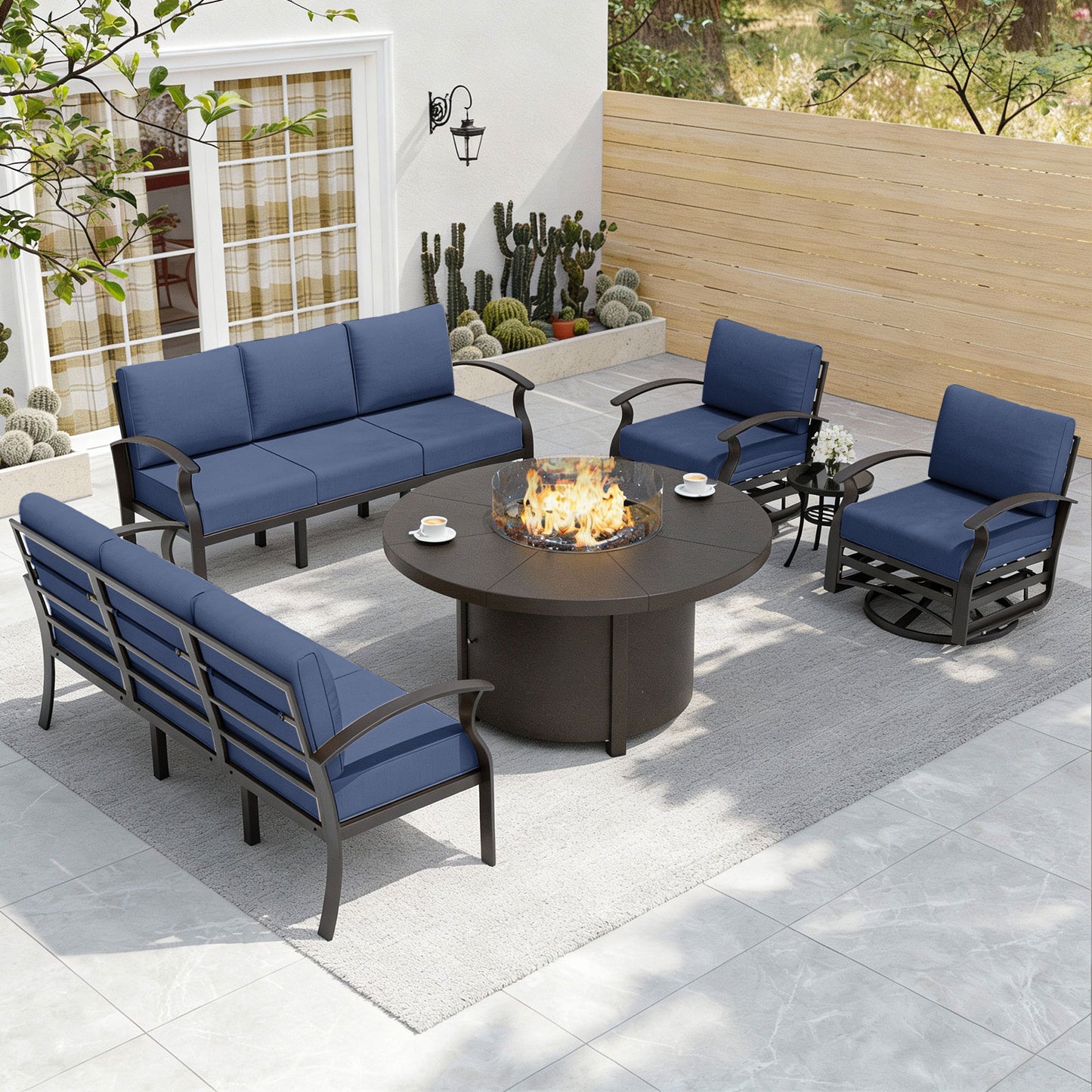 ALAULM Aluminium Patio Furniture Set with Swivel Chairs, 8-Seater Metal Outdoor Furniture Patio Sectional Sofas Patio Conversation Set with 2 swivel chairs For Patio, Backyard, Poolside
