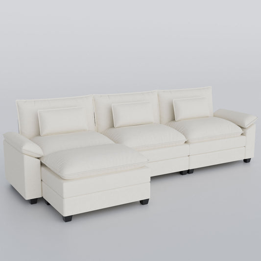 ALAULM 116" L-Shaped Sectional Sofa with Movable Ottoman, Oversized 4-Seat Chenille Fabric Deep Seat Comfy Modular Cloud Couch with 3 Back Pillows for Living Room, Bedroom and Apartment