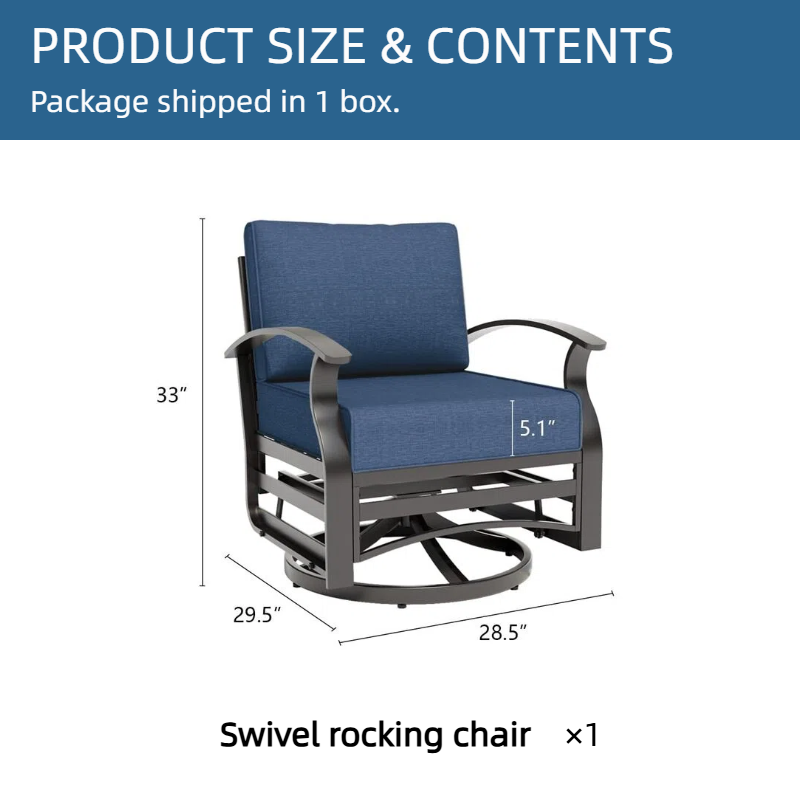 ALAULM Aluminum Outdoor Single Swivel Chair Set with 5.1" High-Resilience Seat Cushions, Removable Cushions for Backyard, Lawn, Porch