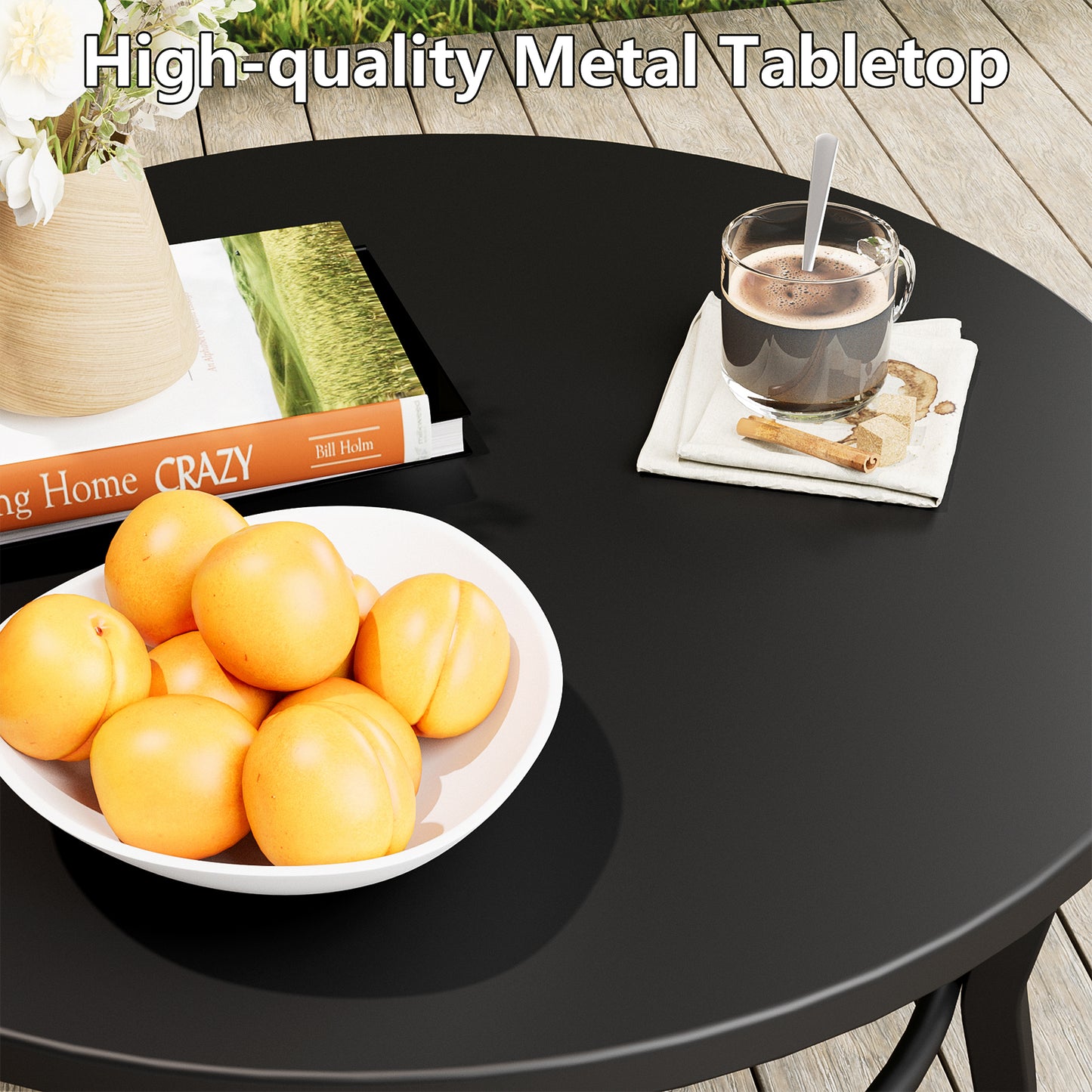 ALAULM Outdoor Black Nesting Round Coffee Table Set, 2PCS Space-Saving Solution for Patio, poolside & porch