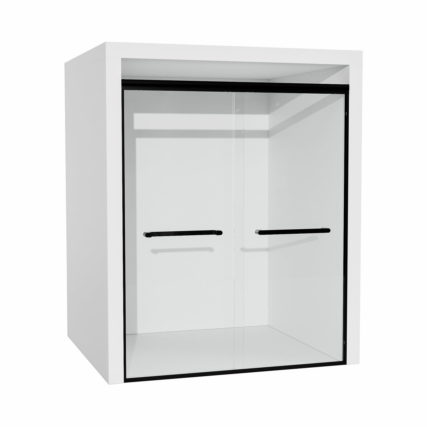 ALAULM Shower Door 44-48" W x 72" H Semi-Frameless Bypasss Bathroom Glass Shower Double Sliding Doors,1/4" (6mm) Clear SGCC Tempered Glass with Explosion-Proof Film, Black