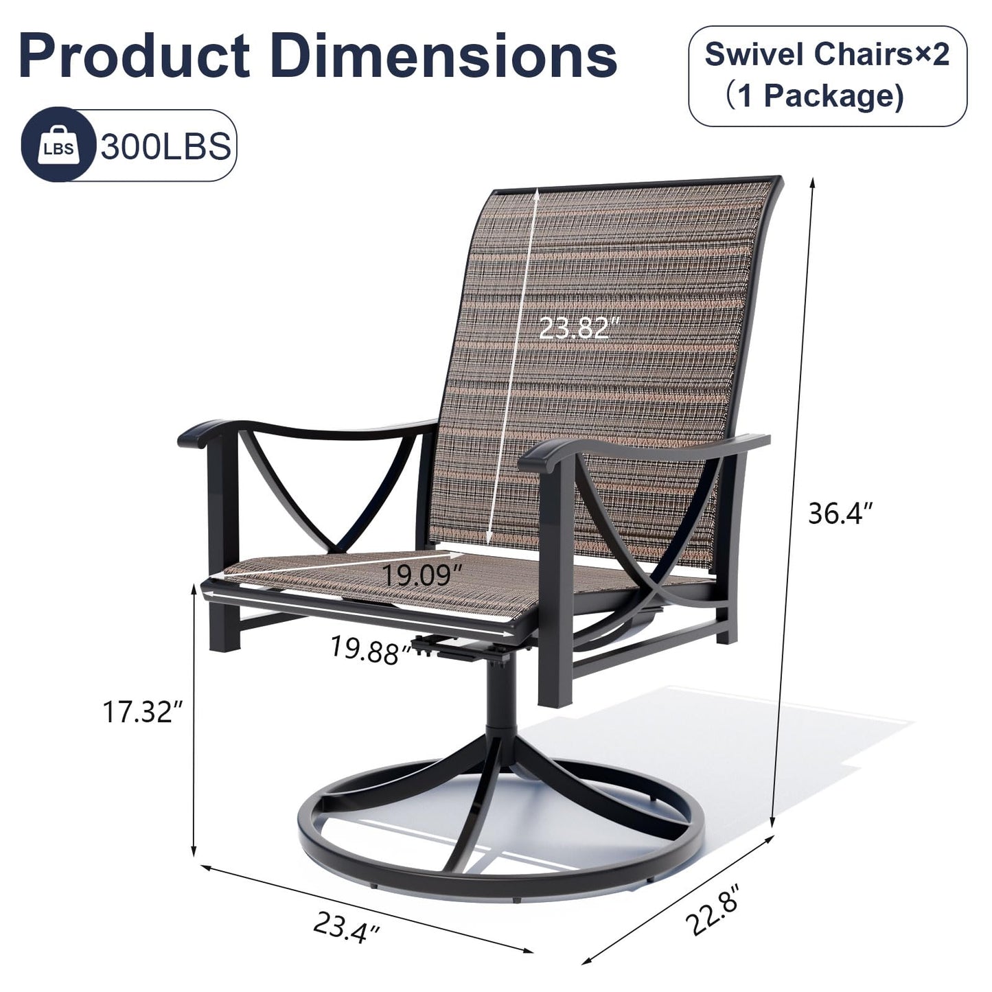 Gotland Patio Swivel Chairs Set of 2, Outdoor Dining Chairs with Breathable Teslin Seat Cushion & Backrest, 360° Outdoor Swivel Chairs with Metal Frame, Patio Dining Chairs for Deck Garden Brown