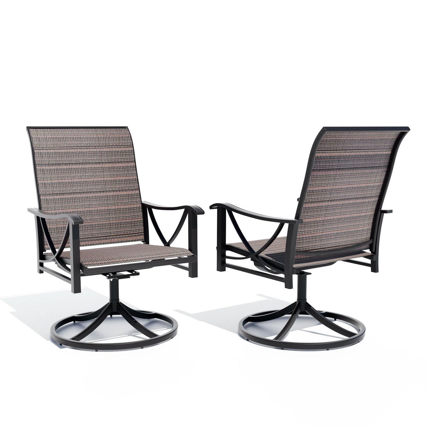 Gotland Patio Swivel Chairs Set of 2, Outdoor Dining Chairs with Breathable Teslin Seat Cushion & Backrest, 360° Outdoor Swivel Chairs with Metal Frame, Patio Dining Chairs for Deck Garden Brown