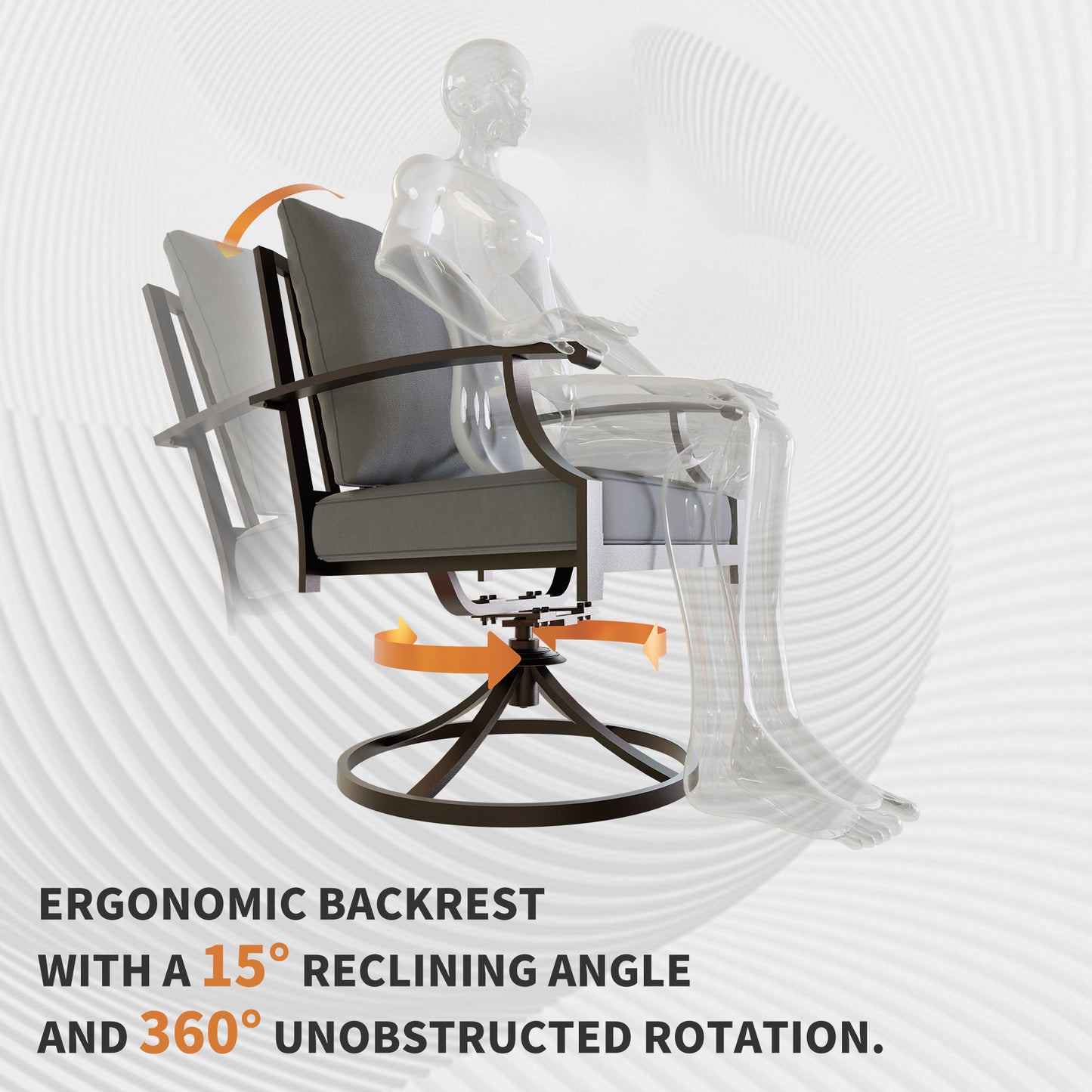 ALAULM Set of 2 Metal Swivel Rocking Patio Chairs, 360° Rotate & 15° Recline, Heavy-Duty Metal Frame Outdoor Dining Chairs with 3.2" cushion & Removable Covers (Sand)