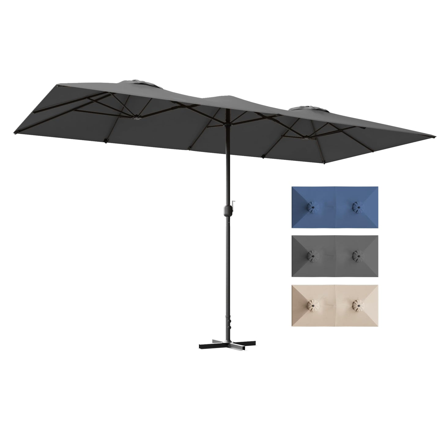 ALAULM 14FT Patio Umbrellas with Cross Base, Outdoor Double-Sided Umbrella Large Rectangle Table Market Umbrella with Crank Handle & Ribs, for Pool Lawn Garden Beige