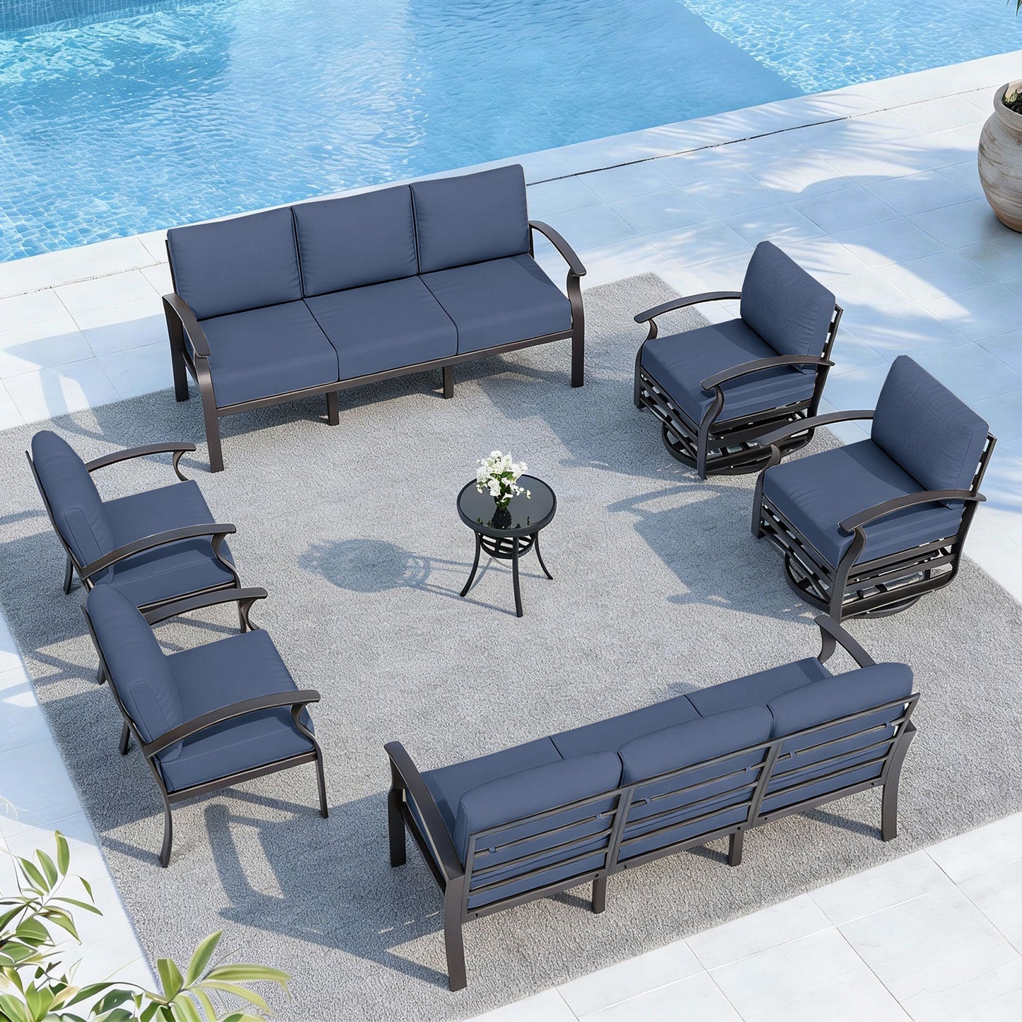 ALAULM 10-Seat Aluminum Patio Furniture Set, Outdoor Patio Conversation Set with 2 Swivel Glider Chairs and 5.1" Cushions for Patio Backyard Poolside