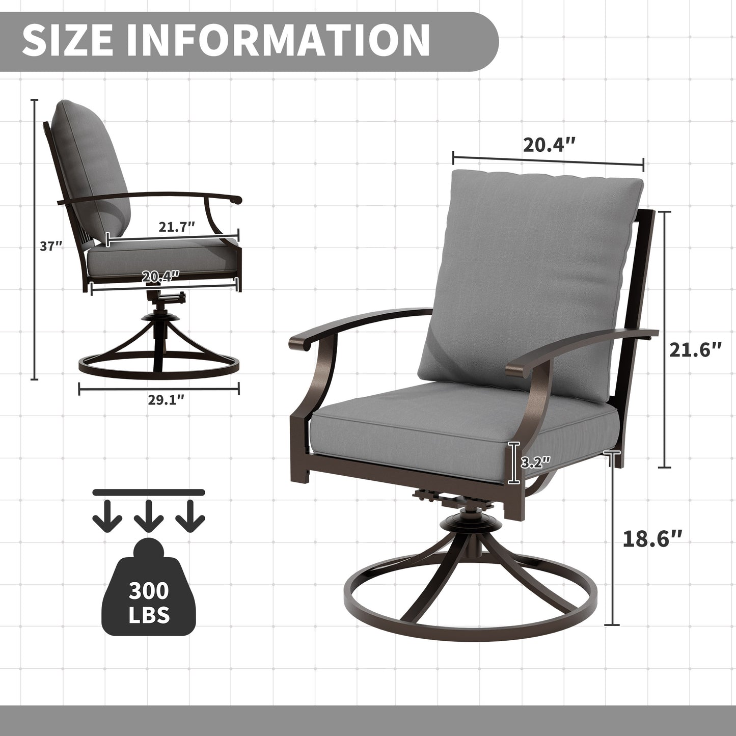 ALAULM Set of 2 Metal Swivel Rocking Patio Chairs, 360° Rotate & 15° Recline, Heavy-Duty Metal Frame Outdoor Dining Chairs with 3.2" cushion & Removable Covers (Sand)