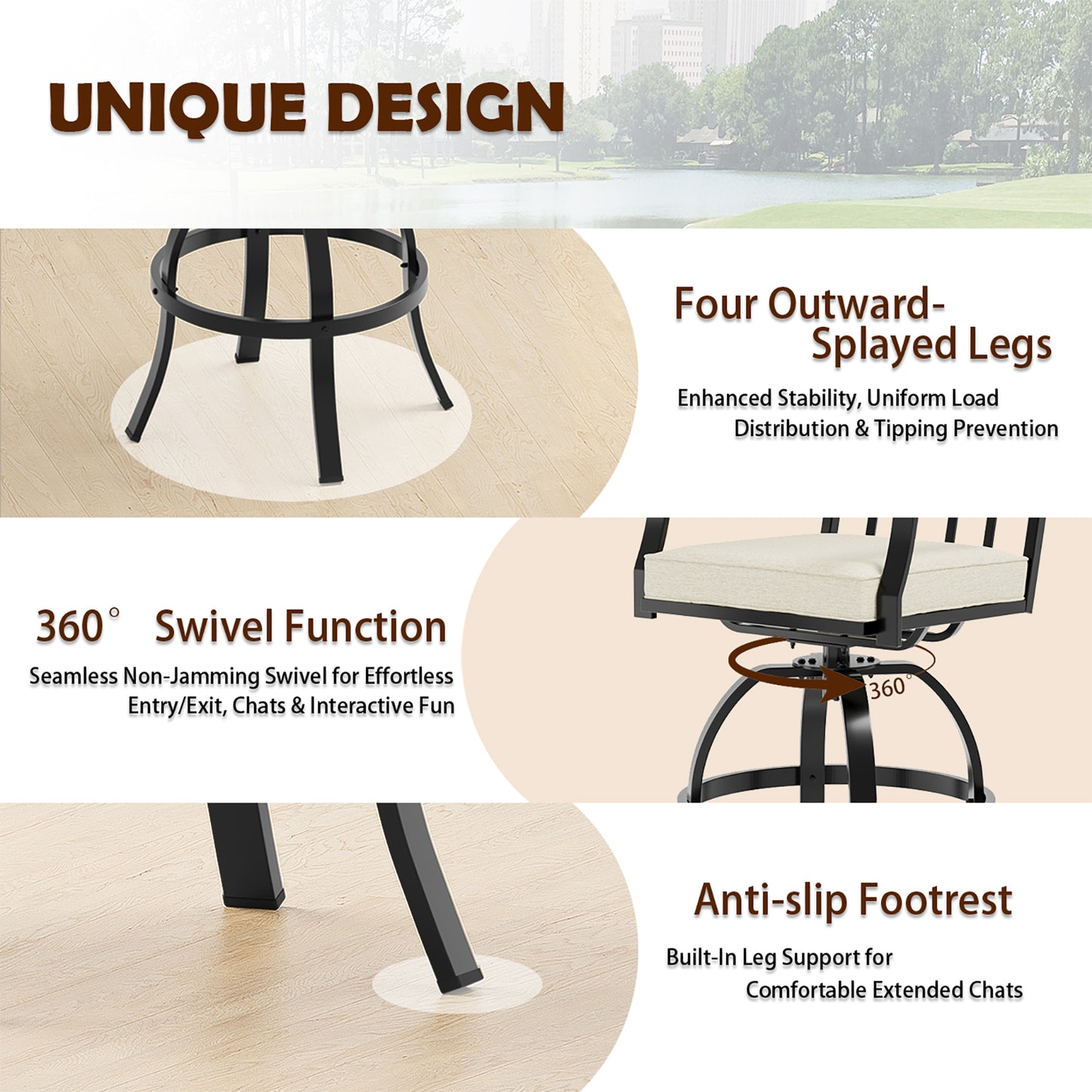 Gotland 5 Pieces Outdoor Swivel Bar Stools Set, All Weather Metal Patio Bar Height Table and Chairs Set, Outdoor High Top Bistro Set with 1 Table and 4 Chairs for Deck Lawn Garden