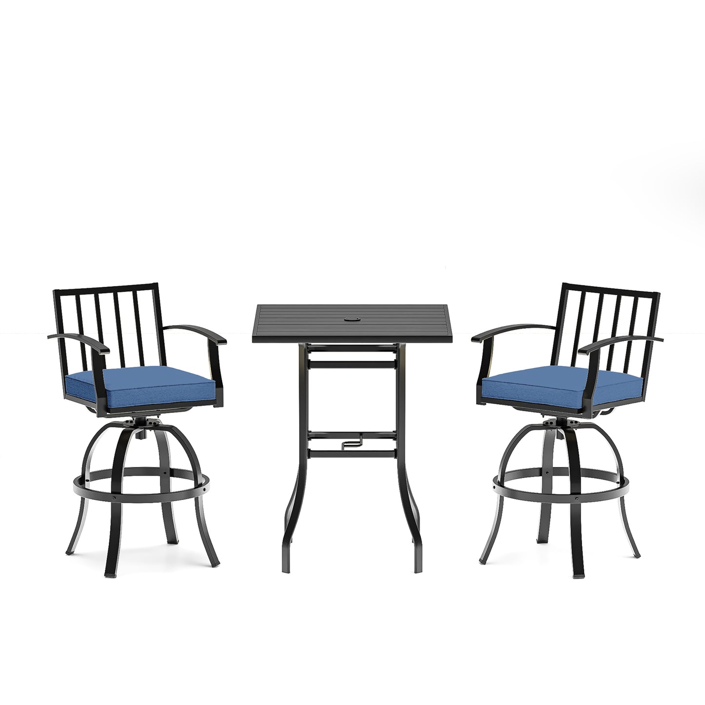 Gotland 3 Pieces Outdoor Swivel Bar Stools Set, All Weather Metal High Top Bistro Set Bar Height Table,High Top Bistro Stools with Sturdy Framewith 2 Chairs for Deck Lawn Garden,Sand