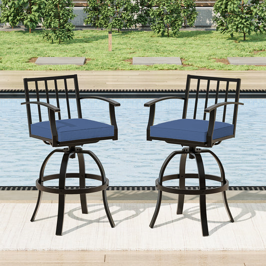 Gotland 2 Pieces Outdoor Swivel Bar Stools All Weather Metal Patio Bar Height Chairs, High Top Bistro Stools with Sturdy Frame for Lawn Garden Balcony Pool Backyard Deck Furniture