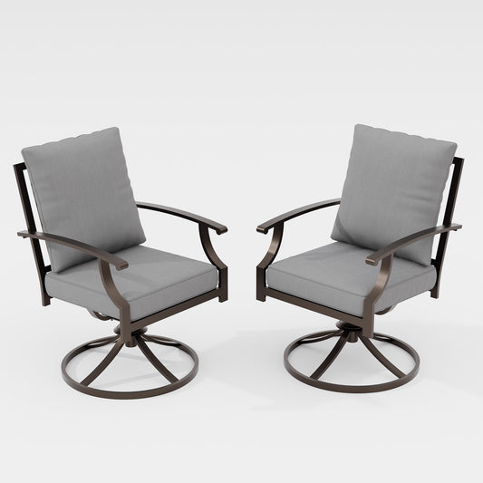 ALAULM Set of 2 Metal Swivel Rocking Patio Chairs, 360° Rotate & 15° Recline, Heavy-Duty Metal Frame Outdoor Dining Chairs with 3.2" cushion & Removable Covers (Sand)