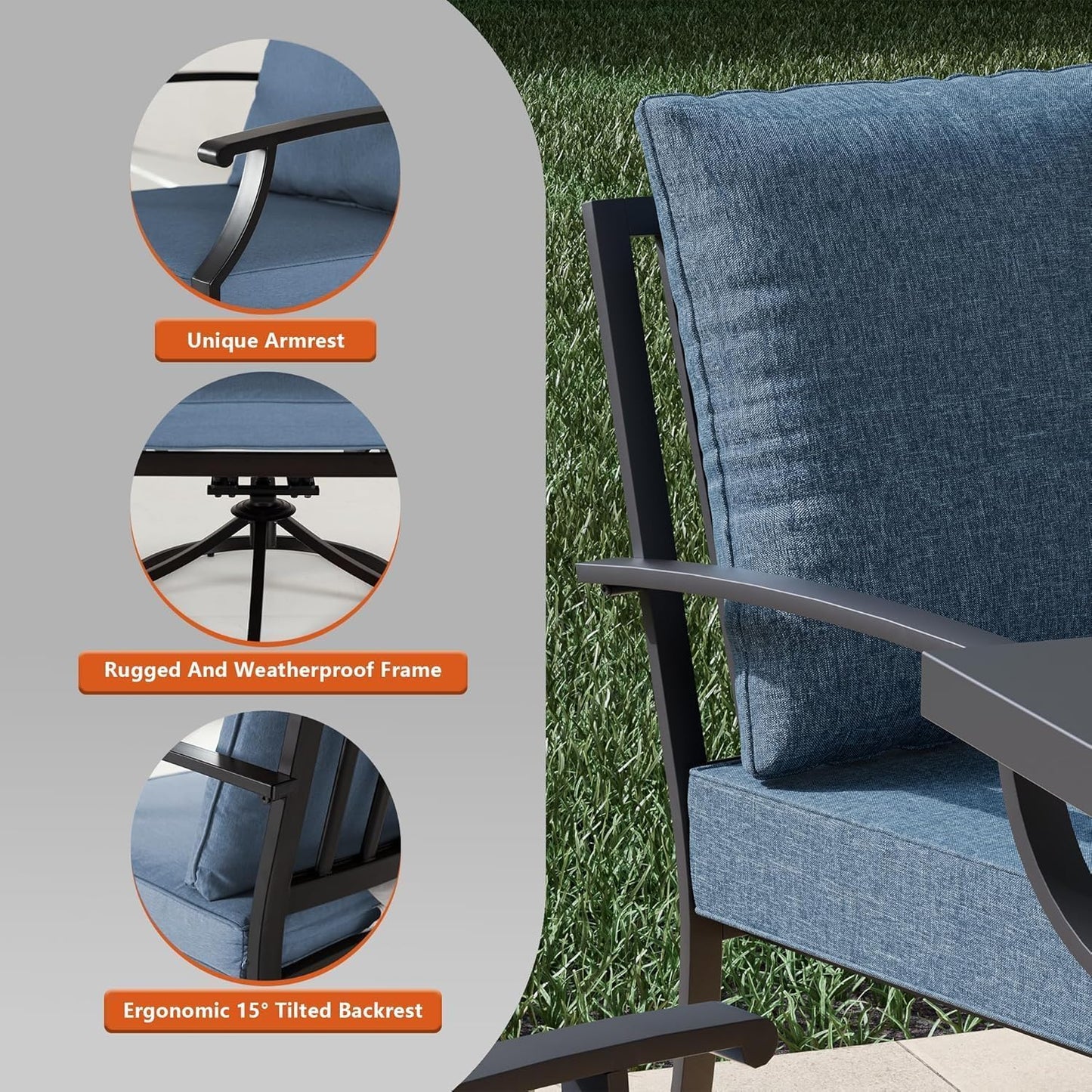 ALAULM Outdoor Dining Chairs Set, Stackabl Patio Dining Chairs with Arms for All Weather, Heavy Duty Dark Brown Powder-Coated Metal Patio Chairs 450LBS, for Backyard Garden Lawn