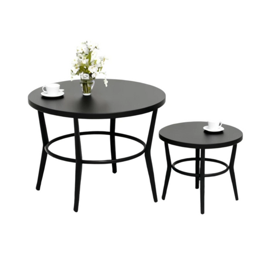 ALAULM Outdoor Black Nesting Round Coffee Table Set, 2PCS Space-Saving Solution for Patio, poolside & porch