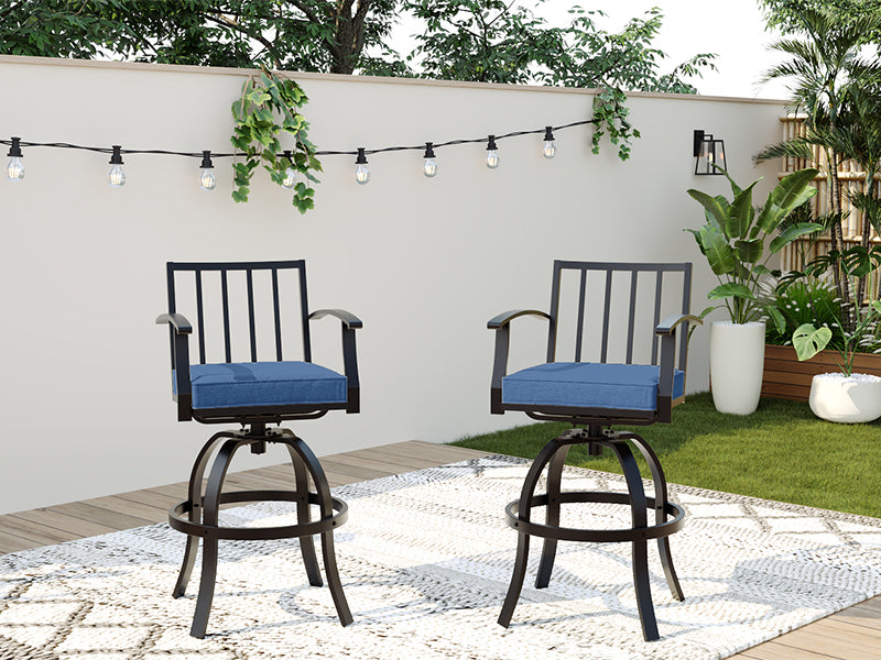 Gotland 3 Pieces Outdoor Swivel Bar Stools Set, All Weather Metal High Top Bistro Set Bar Height Table,High Top Bistro Stools with Sturdy Framewith 2 Chairs for Deck Lawn Garden,Sand