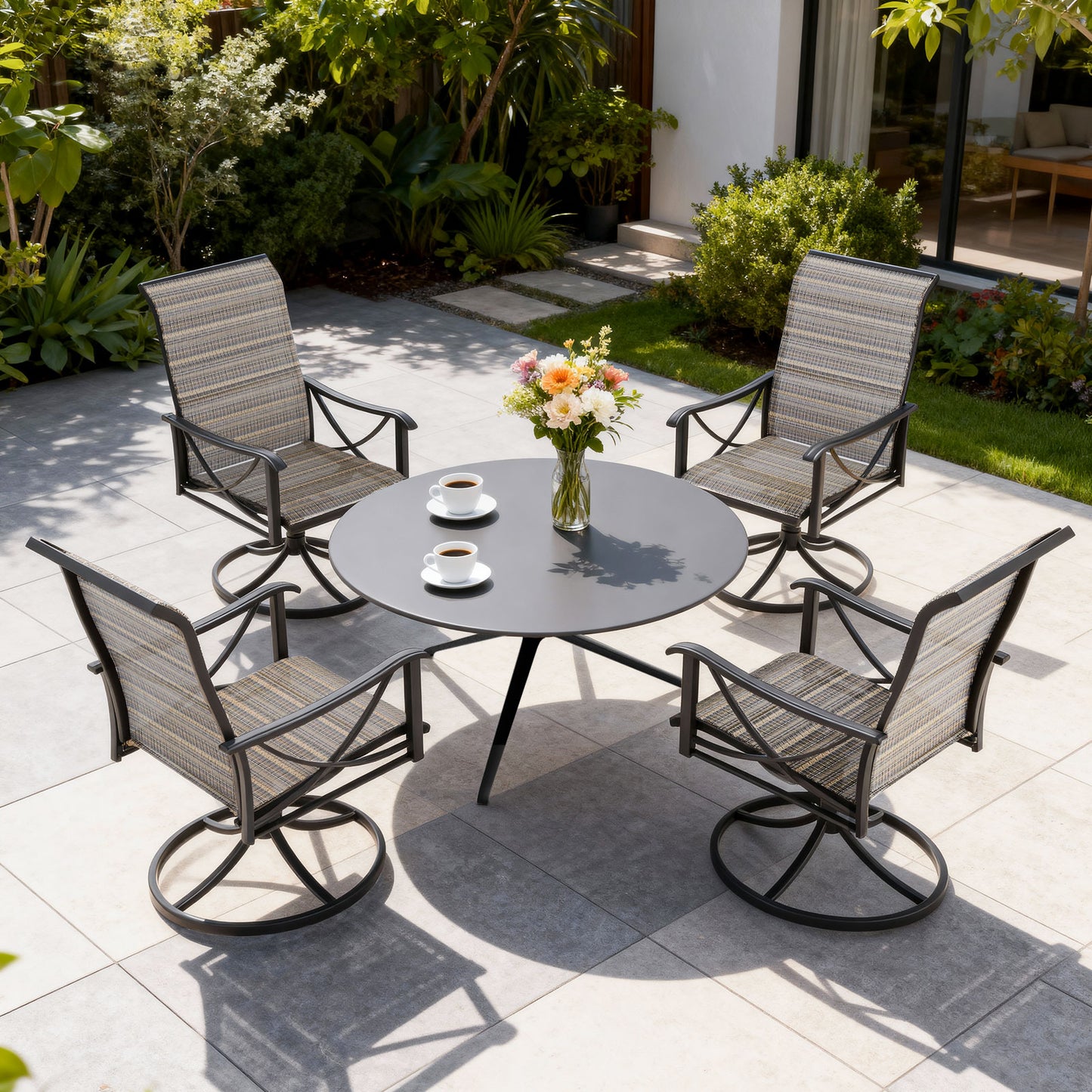 ALAULM Patio Chairs Set of 2, All-Weather Outdoor Swivel Rocker Chair w/Breathable Textilene Fabric, Outdoor Dining Chairs for Deck, Porch, and Garden