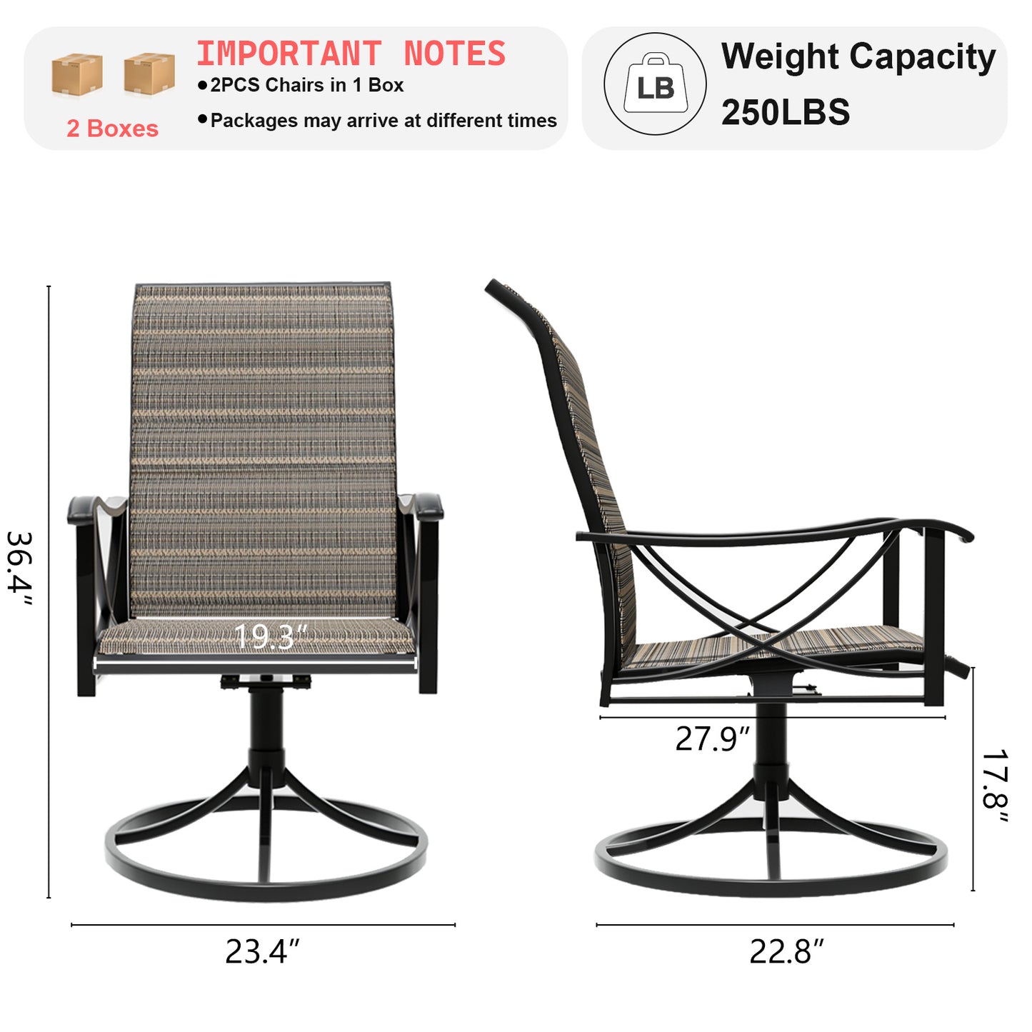 ALAULM Patio Chairs Set of 2, All-Weather Outdoor Swivel Rocker Chair w/Breathable Textilene Fabric, Outdoor Dining Chairs for Deck, Porch, and Garden