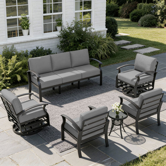 ALAULM 7-Seat Aluminum Patio Furniture Set, Outdoor Patio Conversation Set with 2 Swivel Glider Chairs and 5.1" Cushions for Patio Backyard Poolside