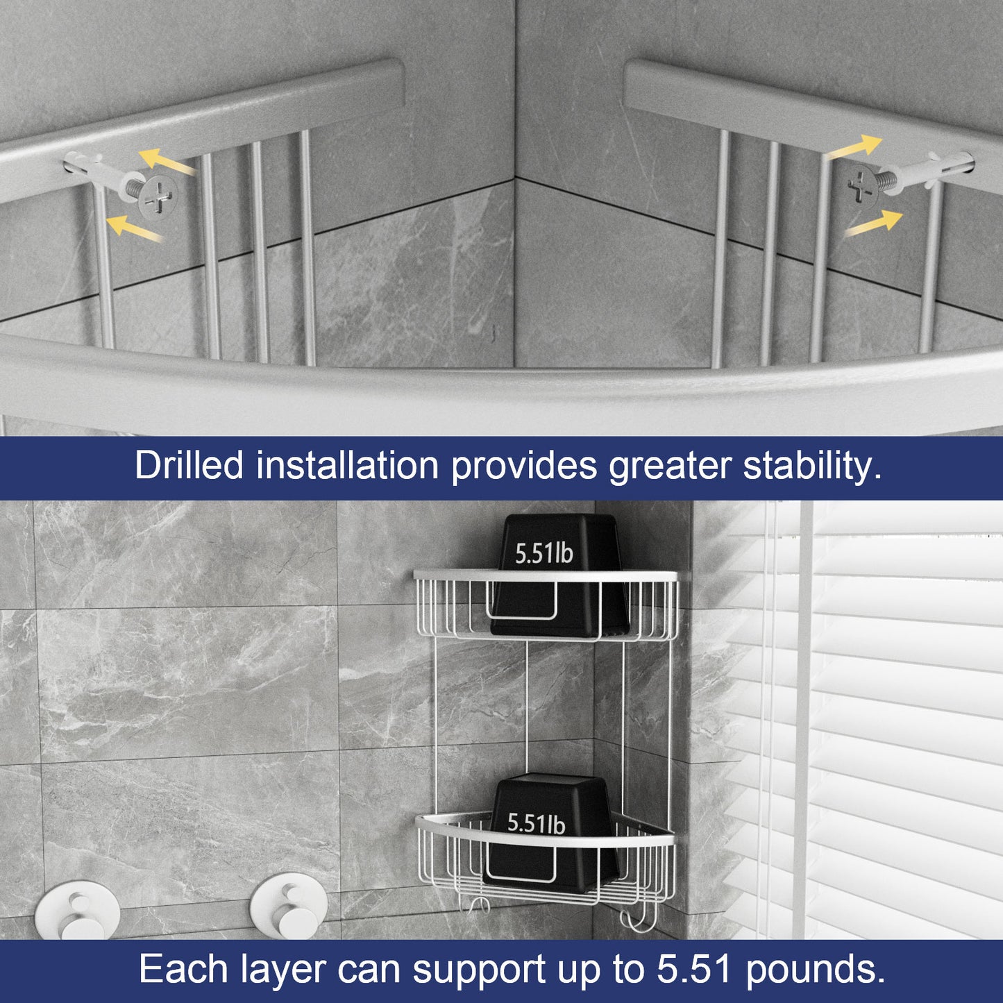 ALAULM Aluminum Alloy Wall-Mounted Shower Corner Rack Triangular Storage Caddy for Bathroom,Matte Silver