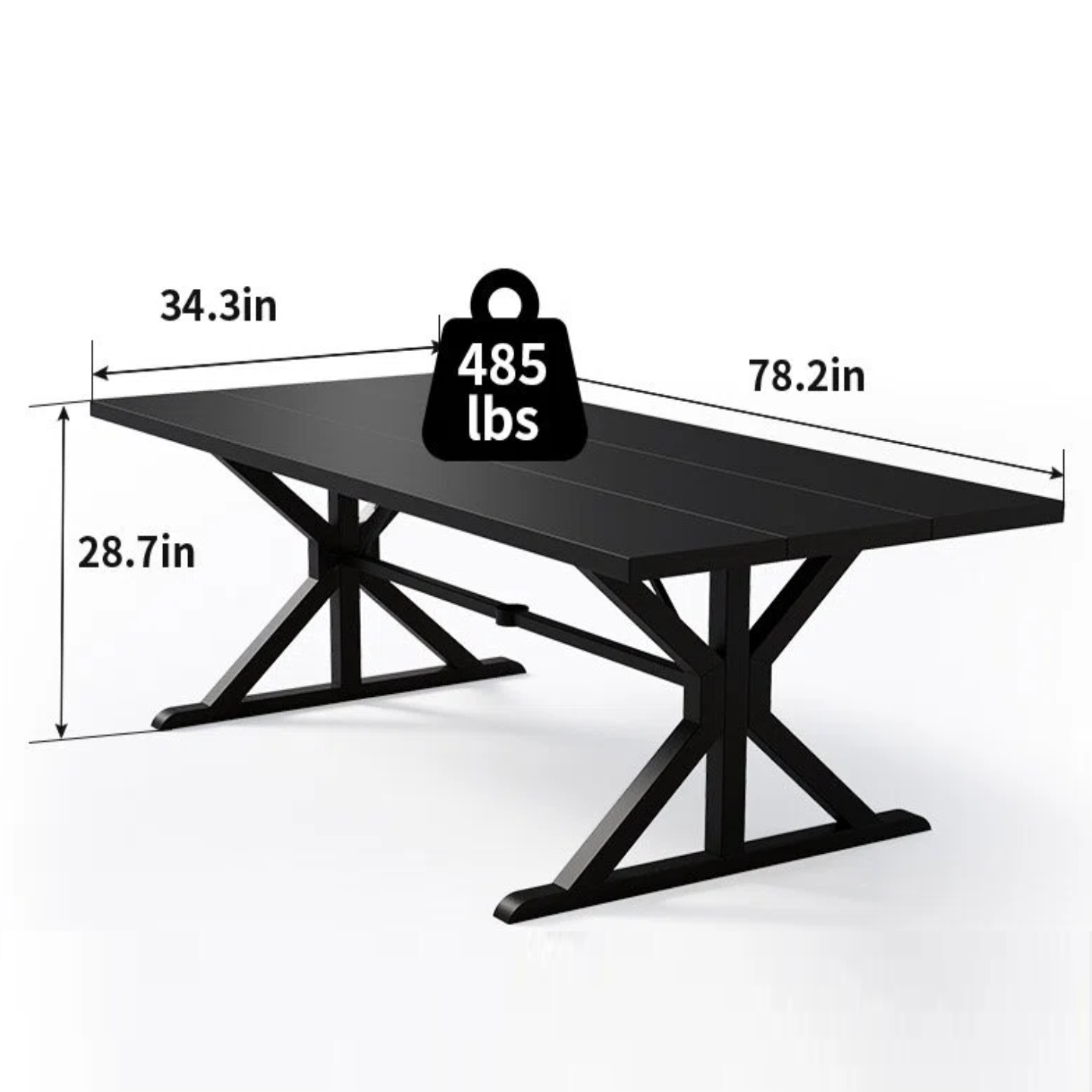 ALAULM 78.2" Rectangular Heavy-Duty Metal Dining Table, Modern Outdoor Patio Table for 8 People, Robust Metal Frame & Reinforced Metal Legs (Brown with Golden Flecks)