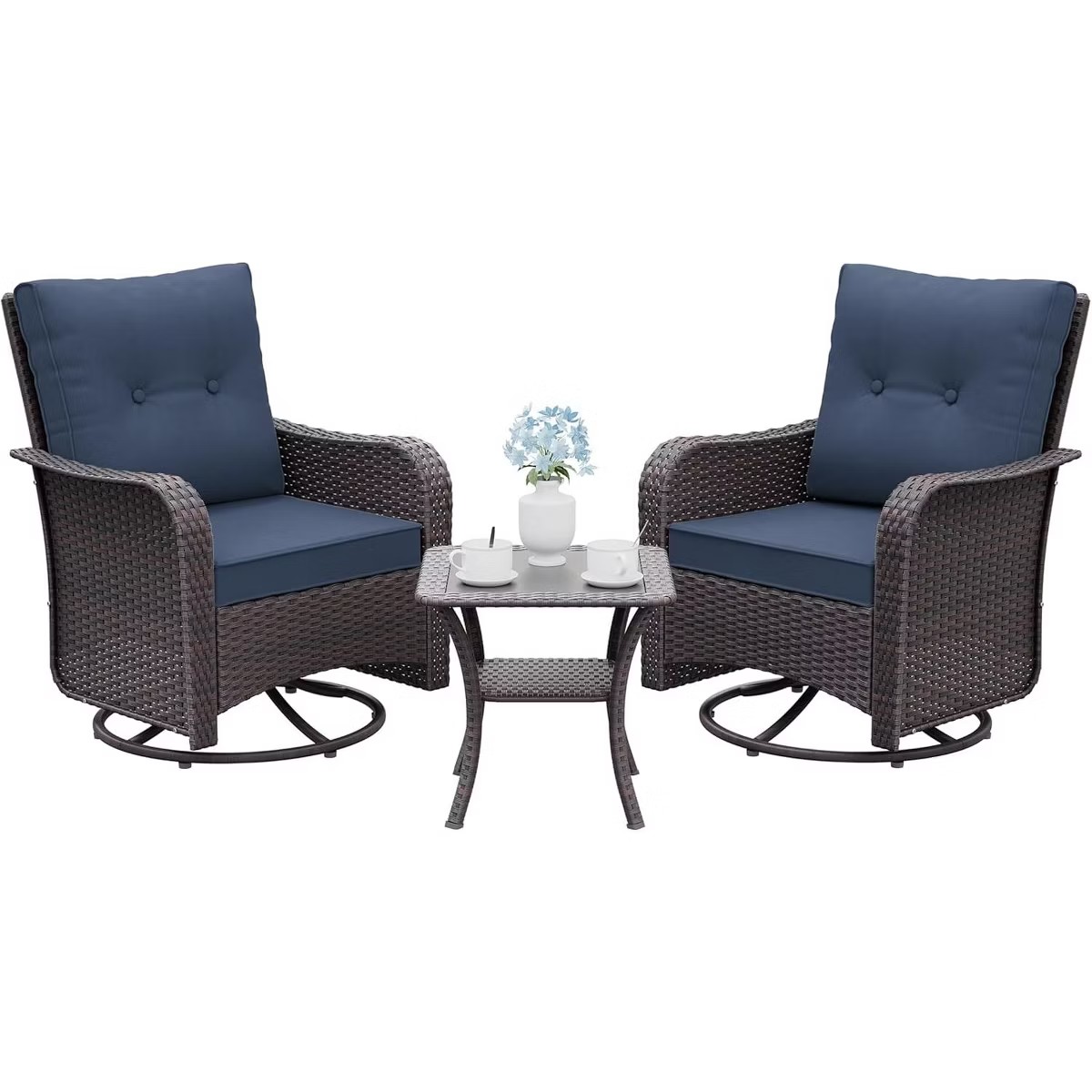 Kullavik 3PCS Wicker Rocking Chair Swivel Chairs, Patio Furniture Set Rattan Rocking Bistro Sets with Coffee Table for Outdoor Porch Deck Garden Backyard,Sand
