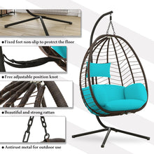 Load image into Gallery viewer, Outdoor Wicker Hanging Basket Chair Hammock in Turquoise Cushion with Stand
