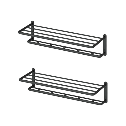 ALAULM Aluminum Alloy Bathroom Towel Shelf with Double Bars, 21" Double Towel Shelf for Bathroom, Wall Mounted Towel Holder, Towel Rod Towel Rail Hanger for Wall, Kitchen