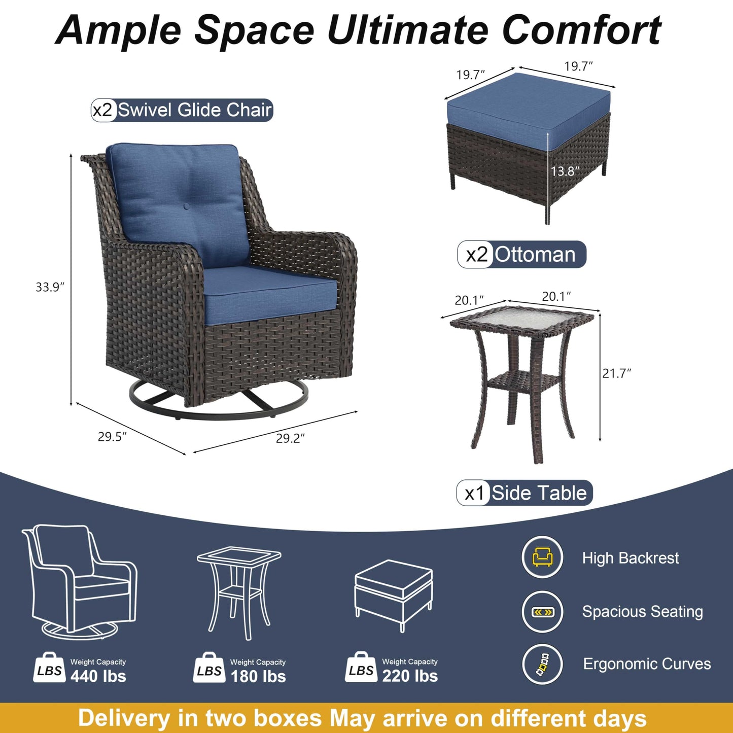 ALAULM 5-Piece Patio Furniture Set, Outdoor Thick Wicker Conversation Set with Swivel Chairs and Ottomans, High Back Wicker Sectional Sofa Couch for Backyard Porch Deck
