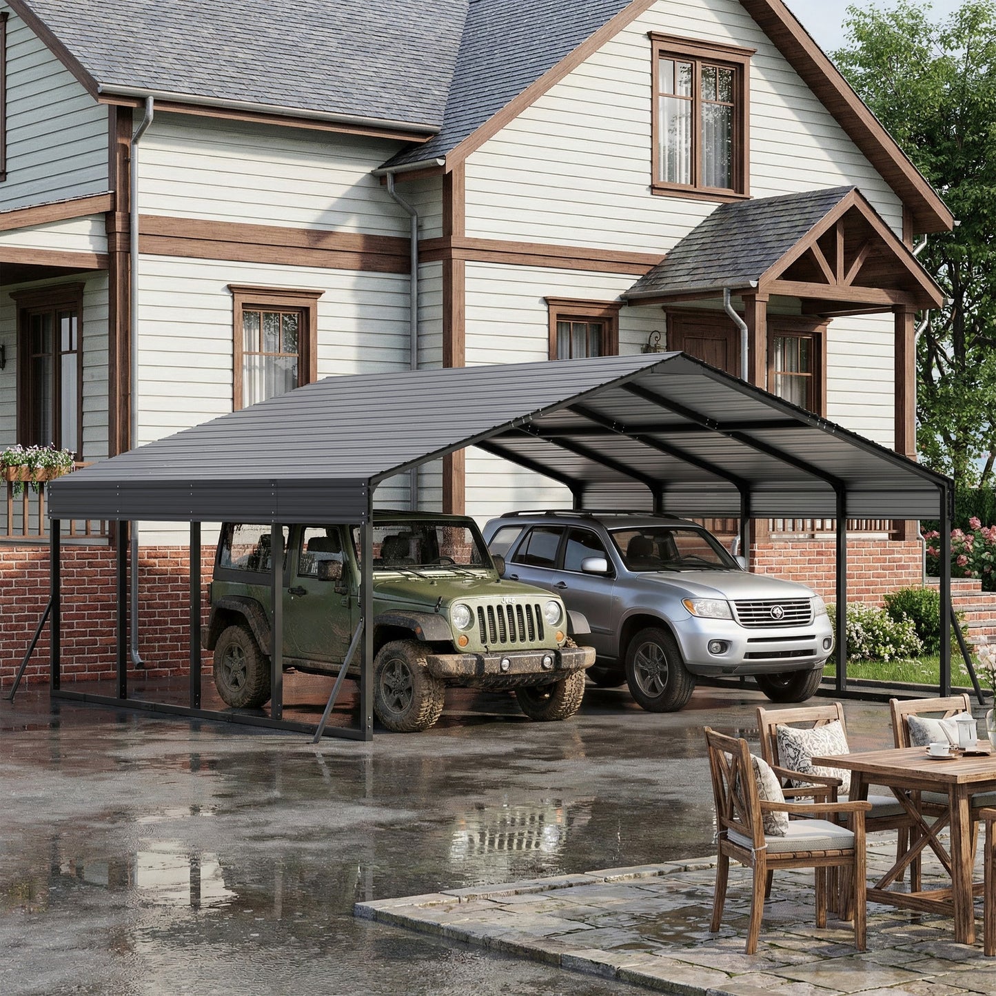 ALAULM Metal Carport Outdoor Carport Canopy Heavy Galvanized Garage Car Shelter with Enhanced Base and Roof, Duty Garage Shelter for Cars Boats Pickups Trucks