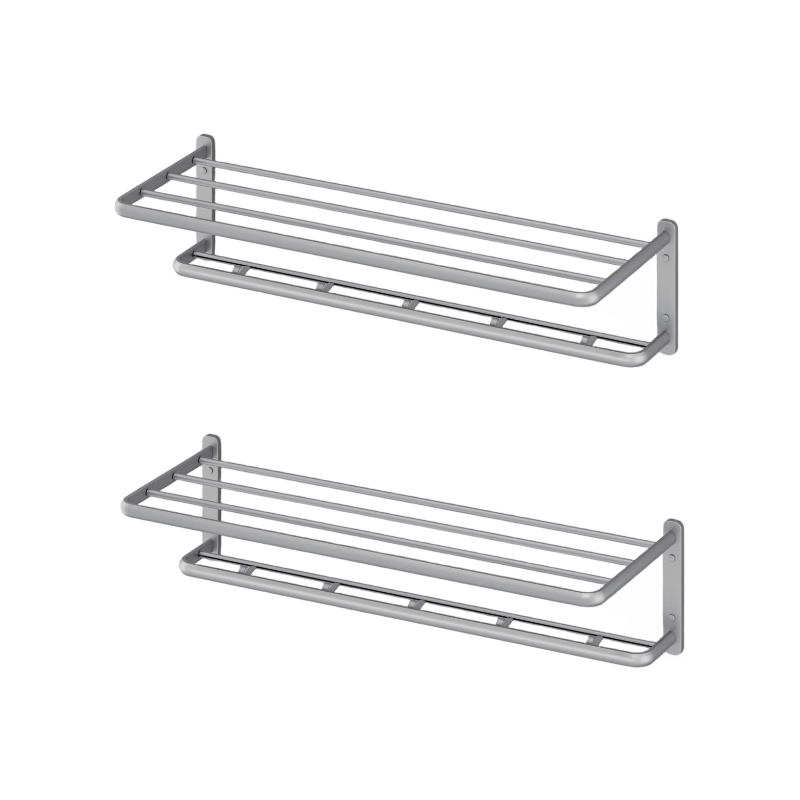 ALAULM Aluminum Alloy Bathroom Towel Shelf with Double Bars, 21" Double Towel Shelf for Bathroom, Wall Mounted Towel Holder, Towel Rod Towel Rail Hanger for Wall, Kitchen