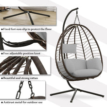 Load image into Gallery viewer, Outdoor Wicker Hanging Basket Chair Hammock in Grey Cushion with Stand
