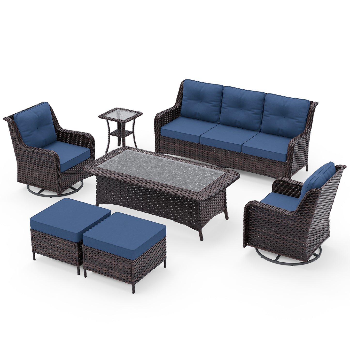 Gotalnd 7-Piece Patio Furniture Set, Outdoor Thick Wicker Sectional Sofas with 2 Swivel Chairs, High Back Sectional Sofa Couch, Outdoor Conversation Set for Backyard, Porch, Deck