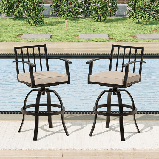 Gotland 2 Pieces Outdoor Swivel Bar Stools All Weather Metal Patio Bar Height Chairs, High Top Bistro Stools with Sturdy Frame for Lawn Garden Balcony Pool Backyard Deck Furniture
