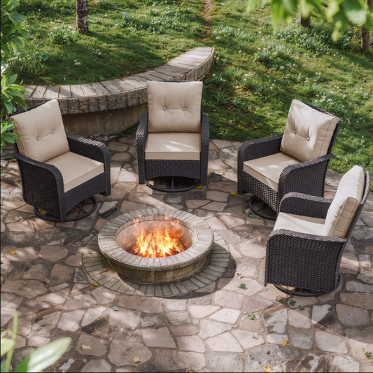 Wicker Swivel Rocker Patio Chairs Set of 4,Swivel Rocking Chairs with Thickened Cushions,All-Weather Patio Wicker Chairs for Garden,Deck,Backyard