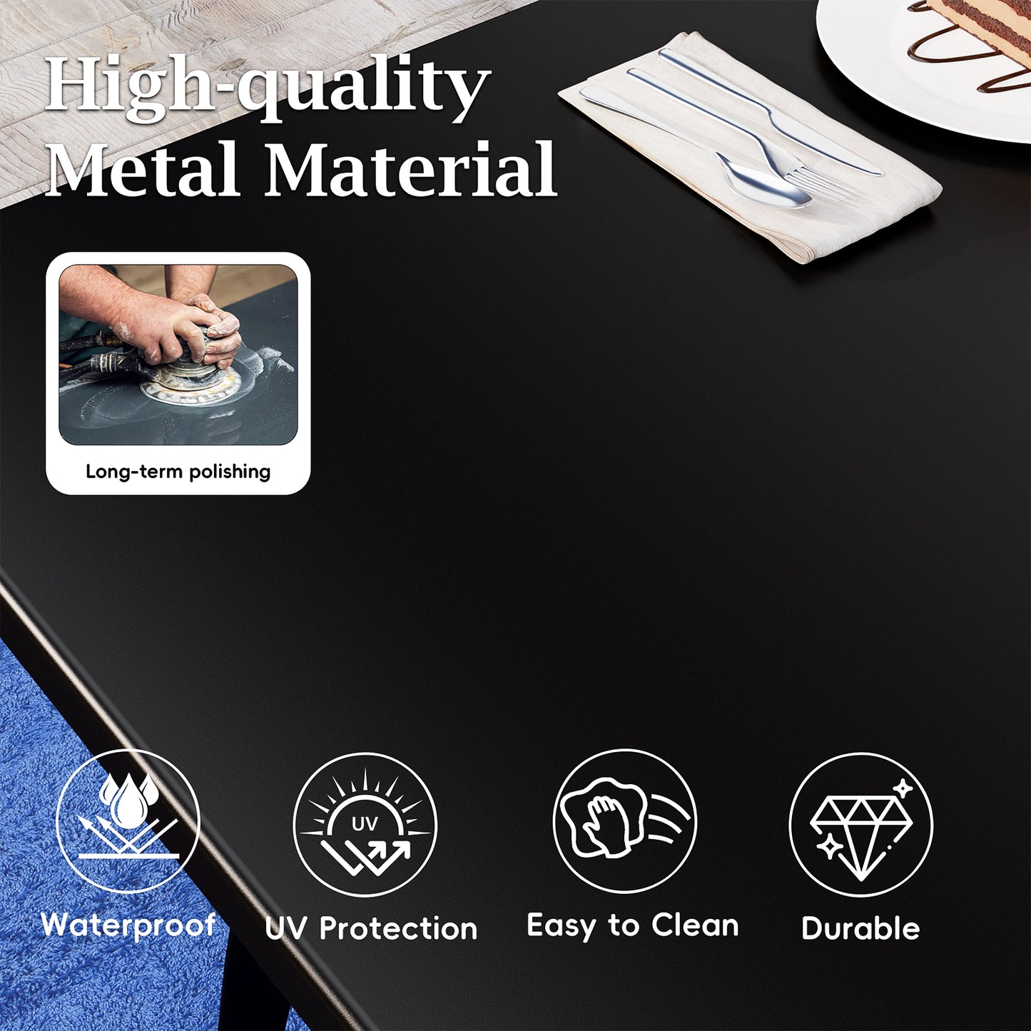 ALAULM Outdoor Modern Black Rectangular Coffee Table - Sturdy Design for Patio, poolside & porch