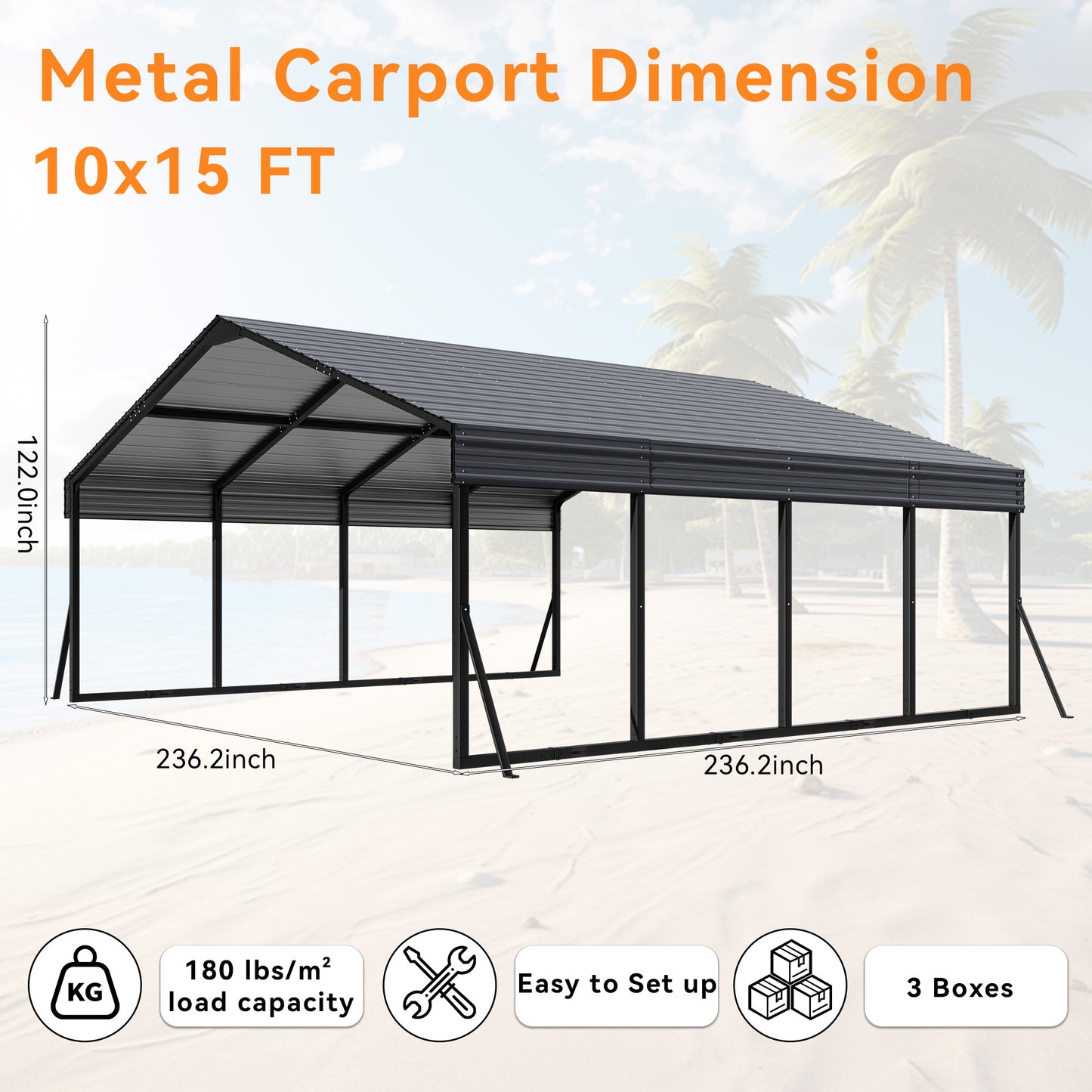 ALAULM Metal Carport Outdoor Carport Canopy Heavy Galvanized Garage Car Shelter with Enhanced Base and Roof, Duty Garage Shelter for Cars Boats Pickups Trucks