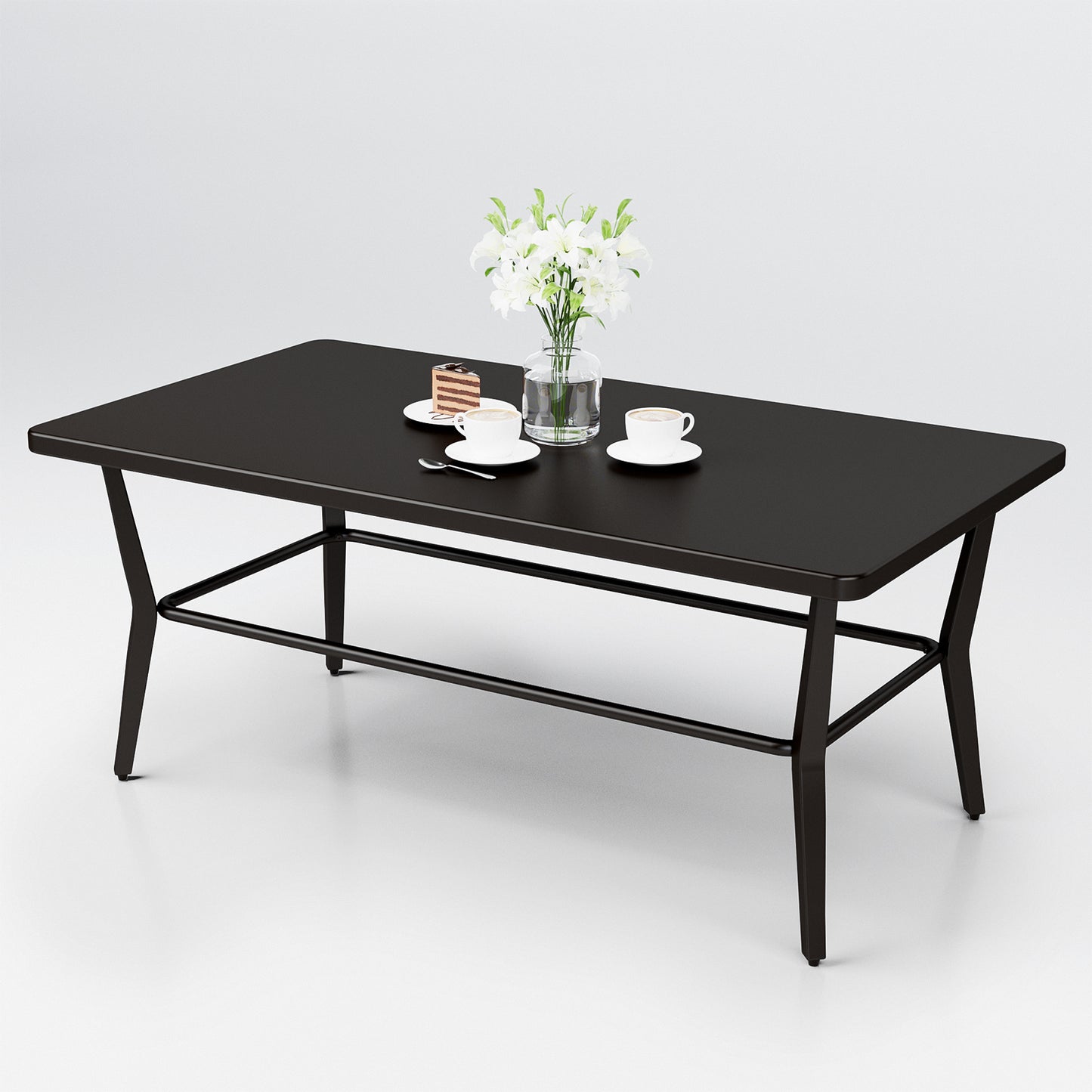 ALAULM Outdoor Modern Black Rectangular Coffee Table - Sturdy Design for Patio, poolside & porch