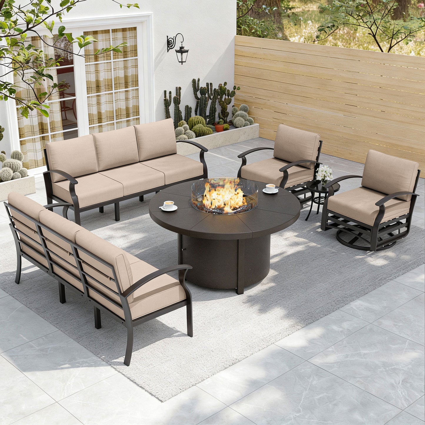 ALAULM Aluminium Patio Furniture Set with Swivel Chairs, 8-Seater Metal Outdoor Furniture Patio Sectional Sofas Patio Conversation Set with 2 swivel chairs For Patio, Backyard, Poolside