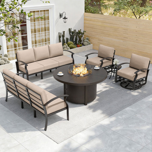 ALAULM Aluminium Patio Furniture Set with Swivel Chairs, 8-Seater Metal Outdoor Furniture Patio Sectional Sofas Patio Conversation Set with 2 swivel chairs For Patio, Backyard, Poolside