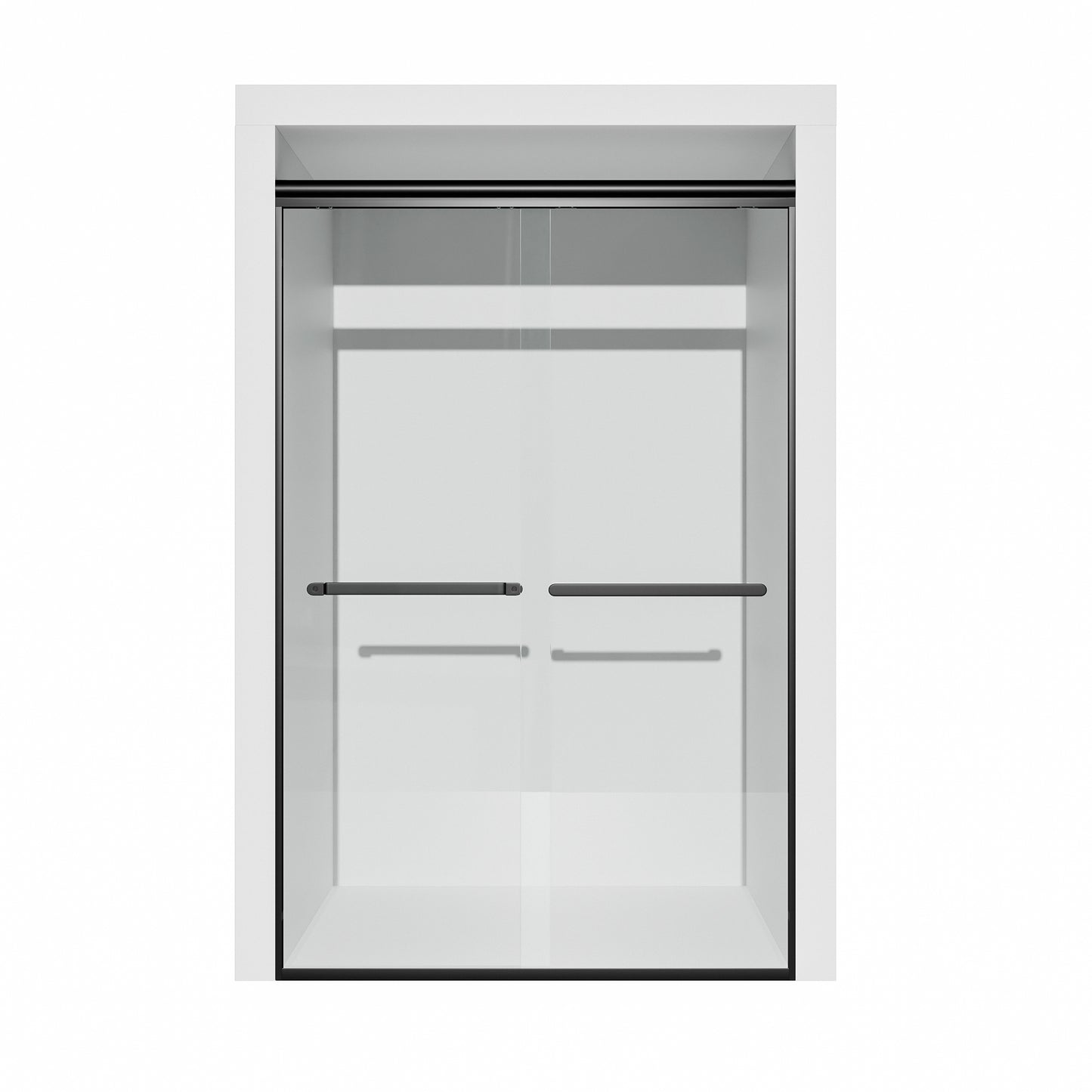 ALAULM Shower Door 44-48" W x 72" H Semi-Frameless Bypasss Bathroom Glass Shower Double Sliding Doors,1/4" (6mm) Clear SGCC Tempered Glass with Explosion-Proof Film, Black