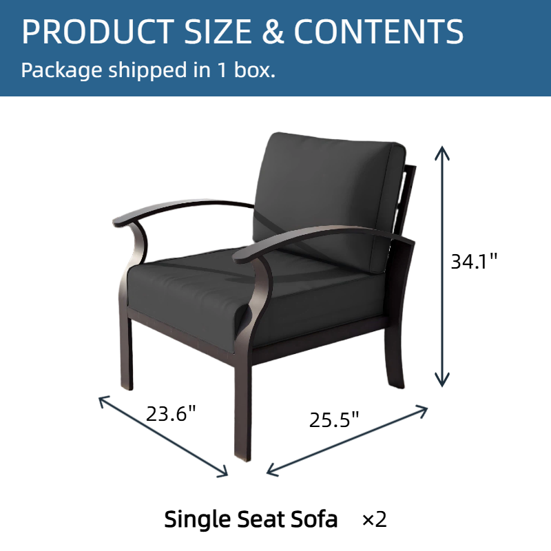 ALAULM Aluminum 2-Seat Patio Furniture Set, Outdoor Patio Conversation Set with 5.1" Cushions for Patio Backyard Poolside