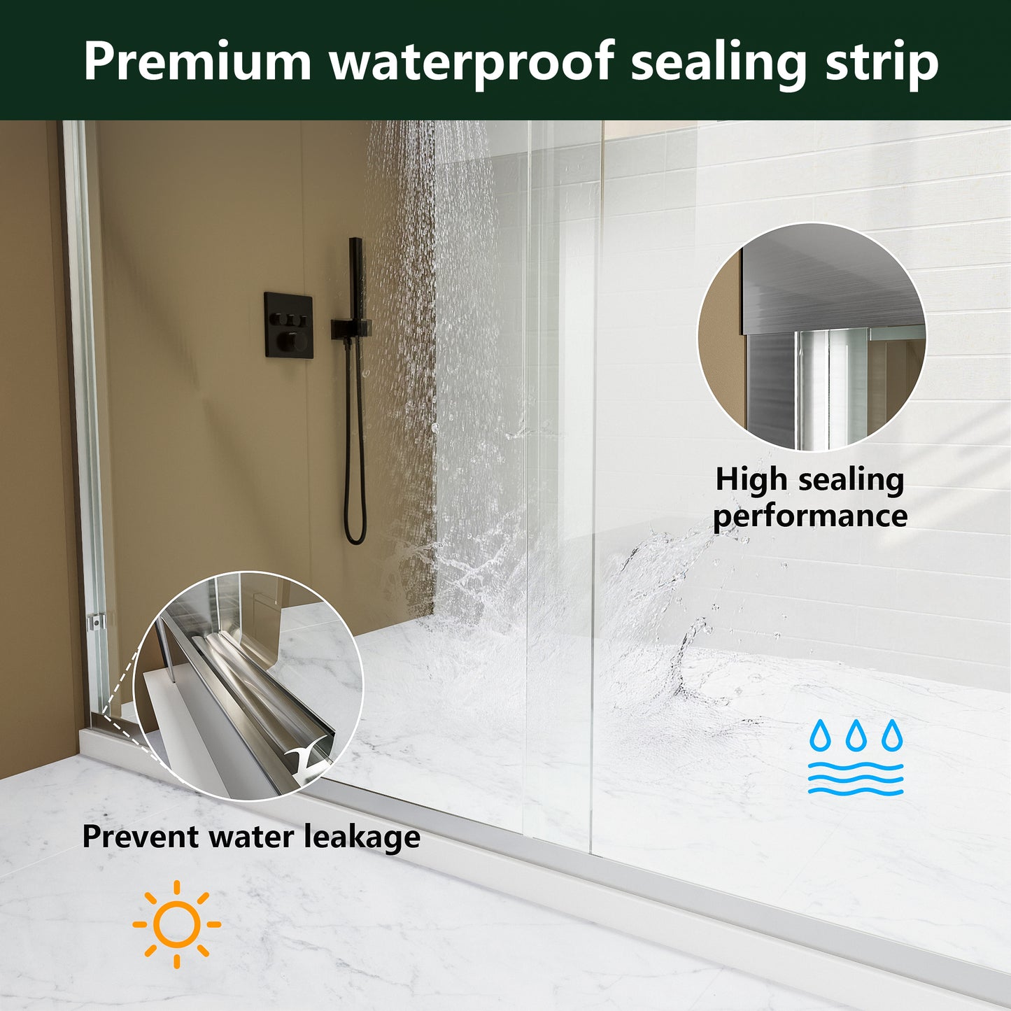 ALAULM Shower Door 44-48" W x 72" H Semi-Frameless Bypasss Bathroom Glass Shower Double Sliding Doors,1/4" (6mm) Clear SGCC Tempered Glass with Explosion-Proof Film, Black