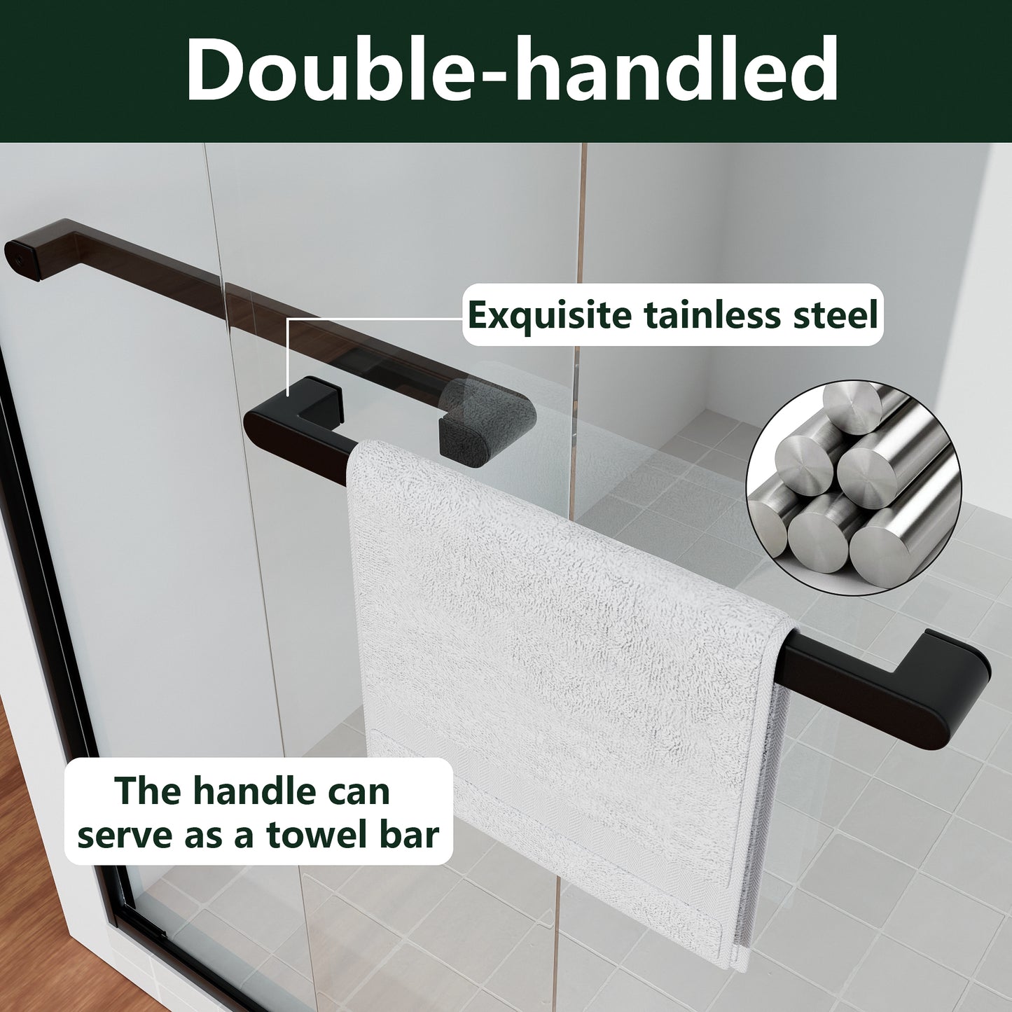 ALAULM Shower Door 44-48" W x 72" H Semi-Frameless Bypasss Bathroom Glass Shower Double Sliding Doors,1/4" (6mm) Clear SGCC Tempered Glass with Explosion-Proof Film, Black