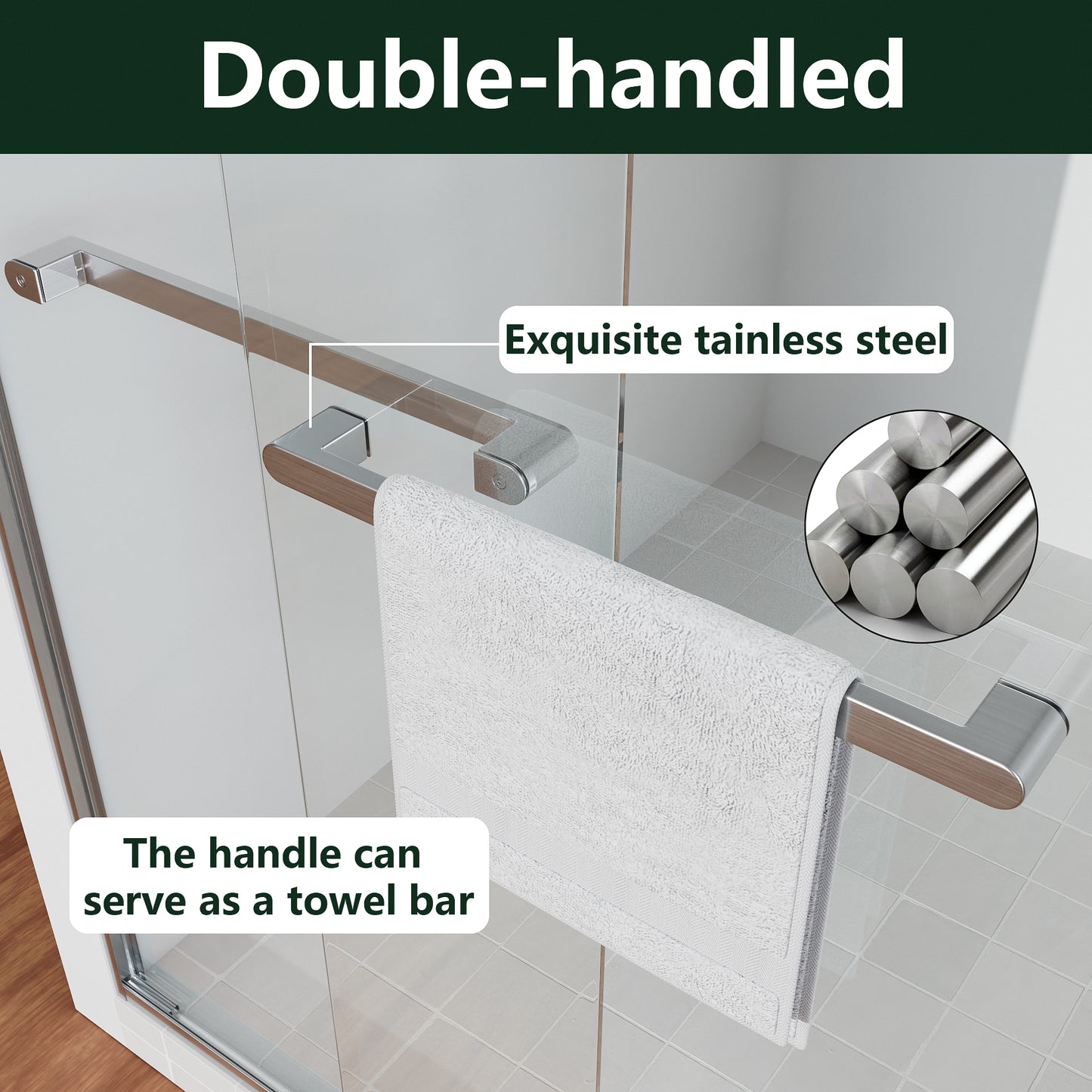 ALAULM Shower Door 44-48" W x 72" H Semi-Frameless Bypasss Bathroom Glass Shower Double Sliding Doors,1/4" (6mm) Clear SGCC Tempered Glass with Explosion-Proof Film, Black