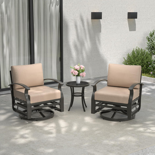 3-Piece Outdoor Swivel Rocking Chair Set | Aluminum, Foam Cushions