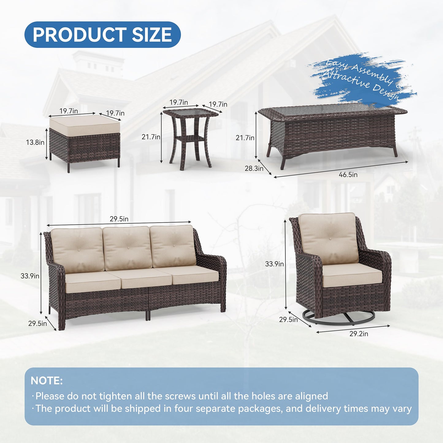 ALAULM 7 Pieces Patio Furniture Set,All-Weather Wicker High Back Outdoor Swivel Rocker Patio Chairs with Coffee Table & Thick Cushions,Paito Conversation Set for Porch,Deck
